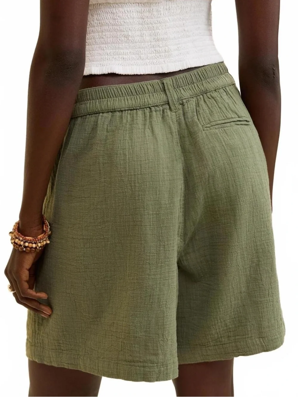 Aerie Women XS Olive Green Cotton Gauze Pleated Daybreak Trouser Shorts NWT - Picture 3 of 12
